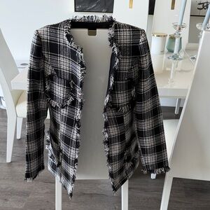 Elegant Black and White Plaid Women's Blazer
